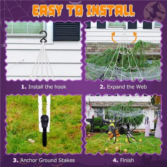 Halloween Spider Web Lights Outdoor Decoration, LED Giant Spider Web Light - Picture 5 of 8